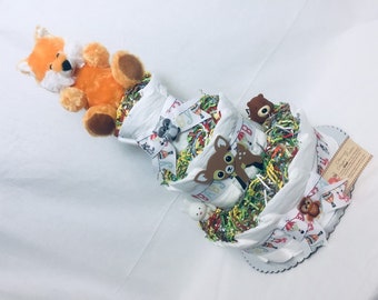 Baby Diaper Cake Woodland Animals Shower Gift Centerpiece