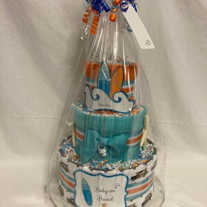 Baby Diaper Cake Surfing Surfer Shower Centerpiece Gift Baby on Board image 6