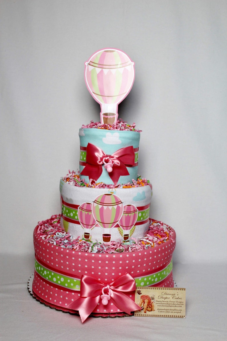 Hot Air Balloon Baby Diaper Cake Girls Pink Shower Gift or