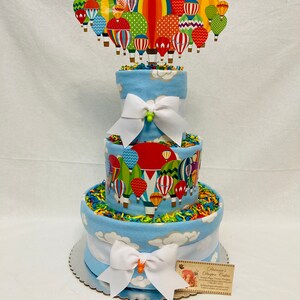 Hot Air Balloons Baby Diaper Cake Shower Gift or Centerpiece imagem 2