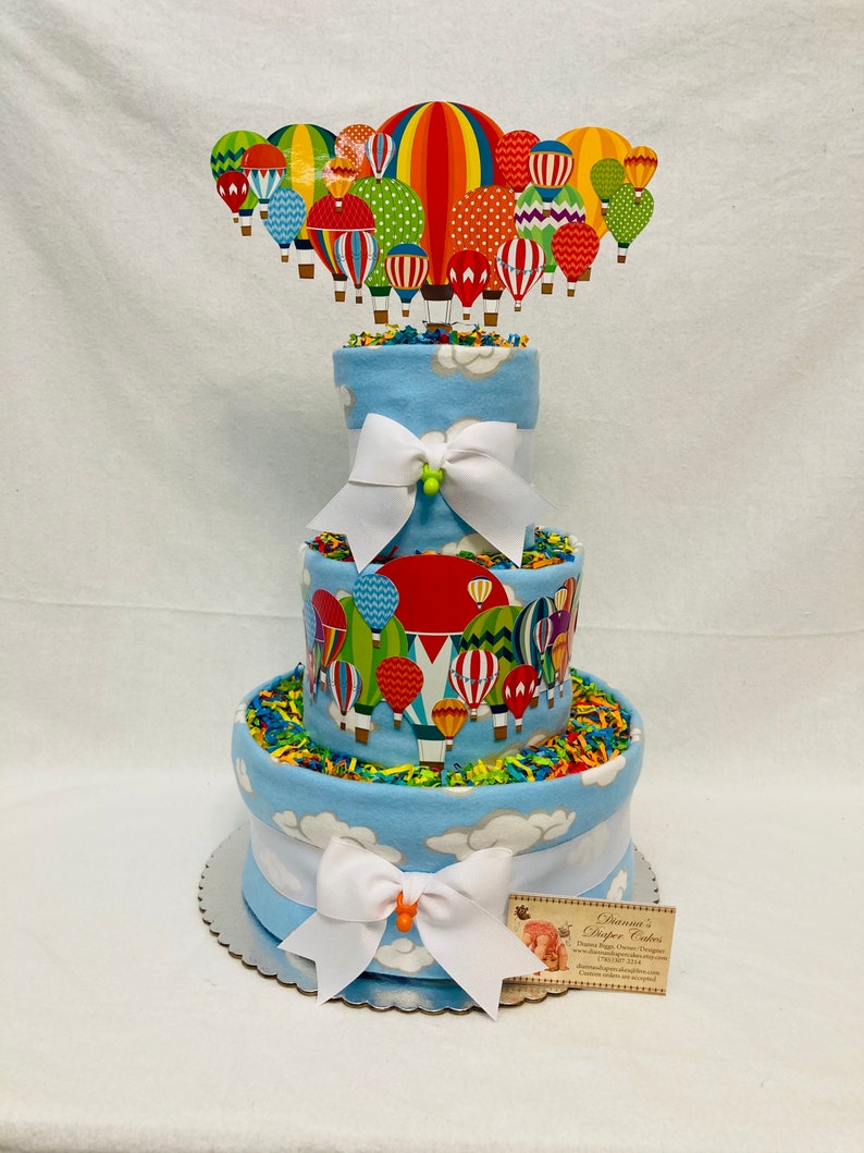 Hot Air Balloons Baby Diaper Cake Shower Gift or Centerpiece imagem 2