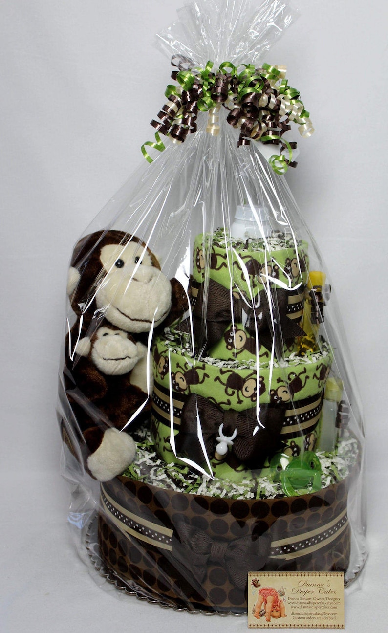 Monkey Baby Diaper Cake Shower Gift Centerpiece ALREADY MADE Neural