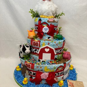 Baby Diaper Cake Farm Animals SELECT FABRIC Country Shower Centerpiece image 5