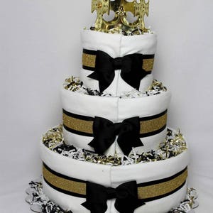 Baby Diaper Cake Prince King Royalty Black Gold White Shower Gift Centerpiece image 3