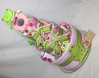 Frogs Baby Diaper Cake Pink Girls Shower Gifts or Centerpieces