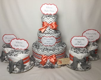 Chevron Baby Diaper Cake and Stork Bundles SELECT COLOR Shower Gift or Centerpieces