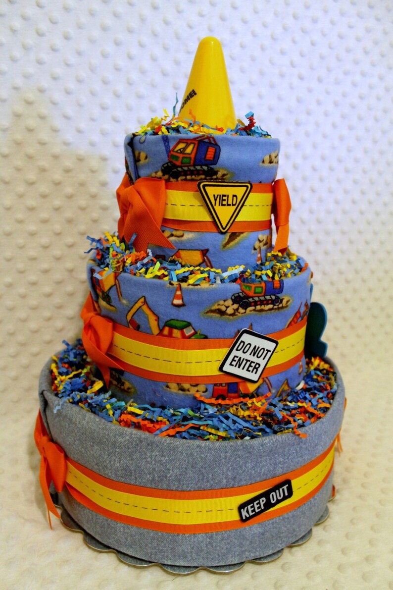 Construction Baby Diaper Cake Work Zone Shower Gift Or Etsy