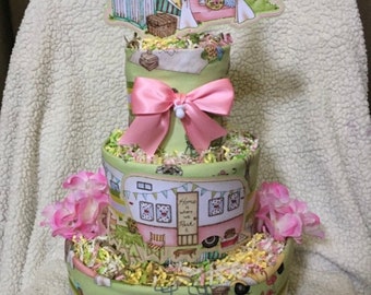 Glamping Baby Diaper Cake Girls Shower Gift Centerpiece