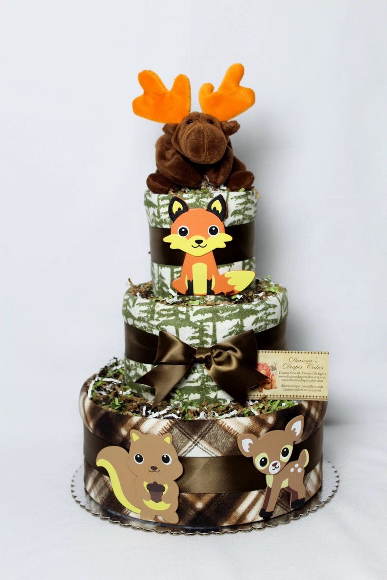 Woodland Animals Baby Diaper Cake Select Topper Shower Gift Centerpiece Forest Creatures