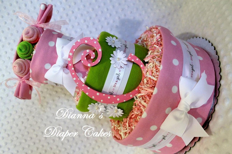 Peas in a Pod Girls Baby Diaper Cake Shower Gift or Centerpiece image 2