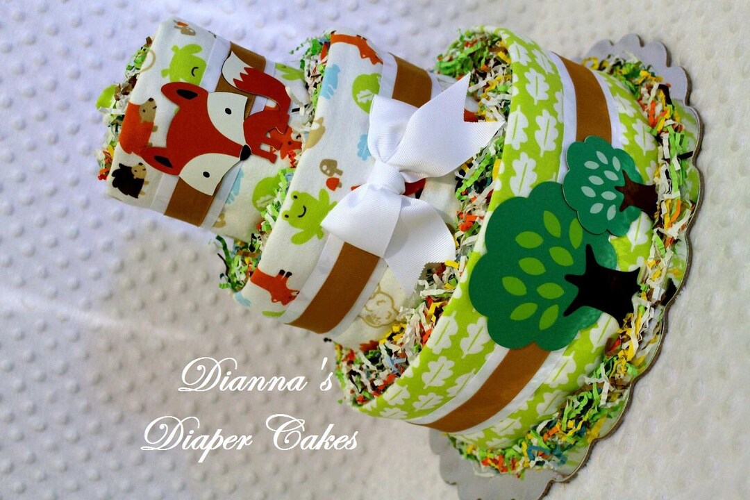 Woodland Animals Baby Diaper Cake - With Surprise Topper - Shower Gift ...