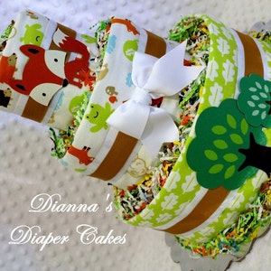 Woodland Animals Baby Diaper Cake  - With Surprise Topper - Shower Gift or Centerpiece