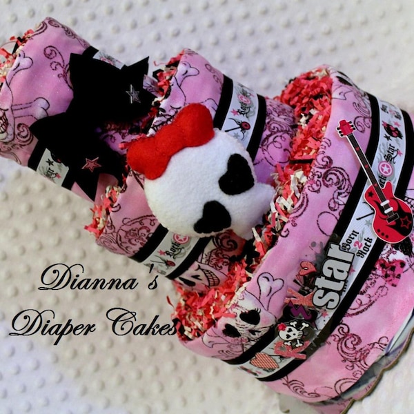 Baby Diaper Cake Girls Punk Rock Star Shower Gift or Centerpiece