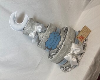 Love You to the Moon select GENDER and COLOR OPTIONS Baby Diaper Cake Shower Gift Centerpiece Boys Girls Neutral