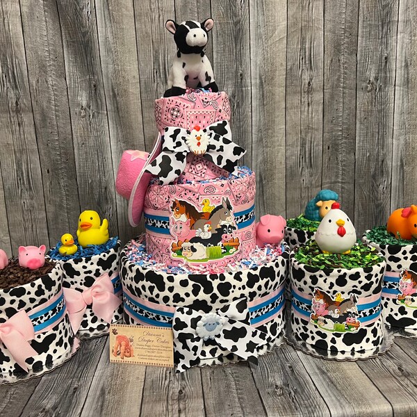 Baby Diaper Cake Country Cowprint Farm Shower Centerpiece