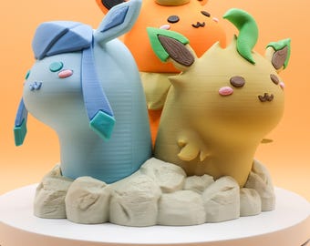 Statuetta ispirata a Leafeon, Flareon, Glaceon e Dugtrio / Espositore per evoluzioni di Eevee / Set da scrivania, regalo per collezionisti