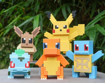Pixelmon Voxel Figures – Pikachu, Squirtle, Bulbasaur, Charmander, Eevee - Decorazione da scrivania