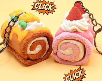 Swiss Roll Cake Fidget Keychain | Clicker Fidget Toy | Fake Food Bag Charm