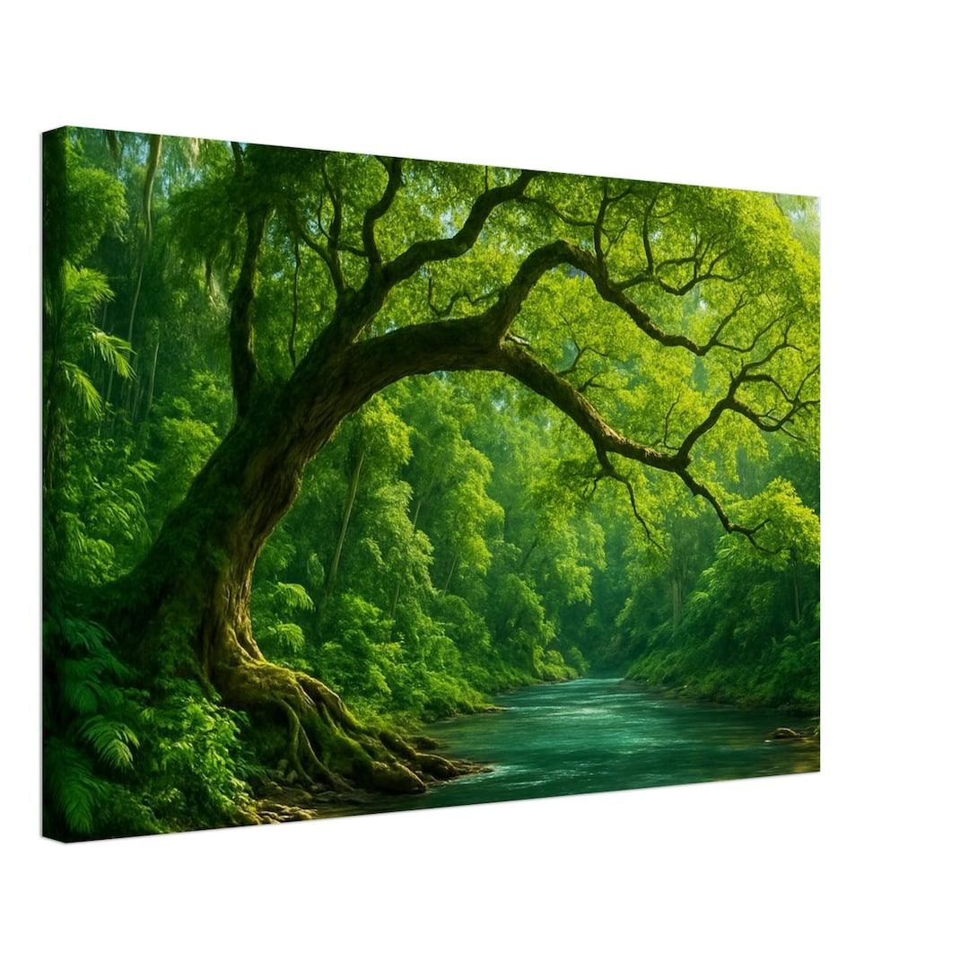 Forest River Canvas Print - Serene Jungle Nature Art - Peaceful Water ...