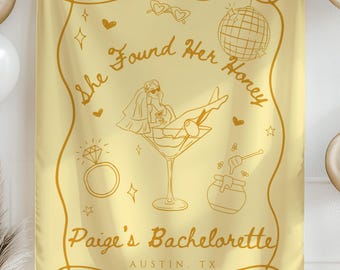 Elle a trouvé son miel, bannière personnalisée thème jaune, décorations d'enterrement de vie de jeune garçon, bannière mariée aux abeilles, décoration de fête bach miel, enseigne de fête en tissu