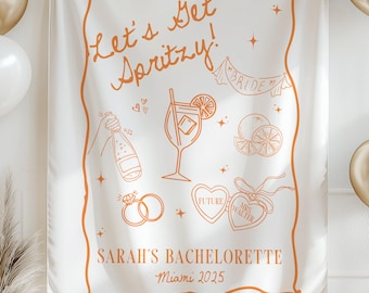 Pancarta personalizada "Lets Get Spritzy" para despedida de soltera, decoración temática de Aperol Spritz, cartel para la fiesta de la novia, pancarta personalizada "Last Spritz Before Mrs. Bach"