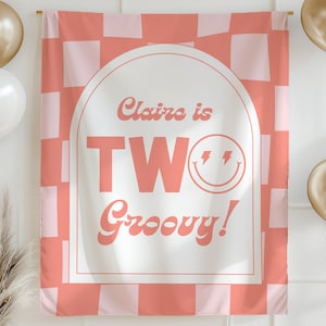 Two Groovy Birthday Banner Retro Groovy Birthday Decorations Second Birthday Party Decor Flower Power Birthday Backdrop Theme Birthday Sign