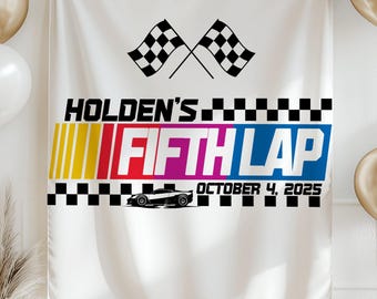 Race Car Birthday Banner Custom Racing Party Sign Any Age Birthday Decor Checkered Flag Theme Boy Birthday Banner Personalized Banner