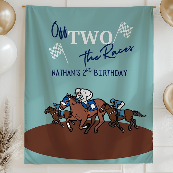 Off TWO the Races Birthday Banner Horse Race Party Decor 2nd Birthday Sign Derby Themed Birthday Banner Custom Name Party Backdrop