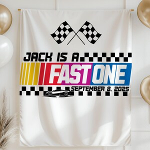 Banner de cumpleaños rápido, decoración para el primer cumpleaños de un auto de carreras, banner para el primer cumpleaños de un niño, bandera a cuadros, letrero para fiesta, banner personalizado con temática de carreras