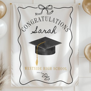 Fondo de pancarta de graduación, pancarta personalizada para fiesta de graduación, decoración de graduación de secundaria, decoraciones de graduación, letrero de felicitaciones personalizado