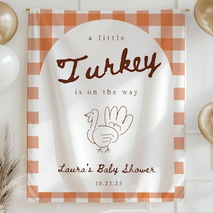 Fall Baby Shower Banner A Little Turkey Is on the Way Thanksgiving Baby Shower Decor Custom Baby Shower Sign Personalized Party Banner