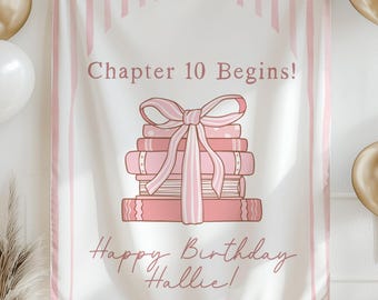 Next Chapter Birthday Banner Custom Book Theme Party Backdrop Storybook Birthday Decor Literary Birthday Sign Any Age Book Lover Party