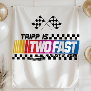 Two Fast Birthday Banner Race Car Party Decor Second Birthday Sign Boys 2nd Birthday Banner Checkered Flag Custom Racing Party Decor