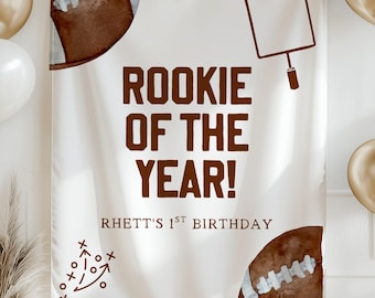 Rookie of the Year First Birthday Banner, Football Birthday Party Decor, 1st Birthday Sign for Boy, Custom Sports Theme Party Backdrop