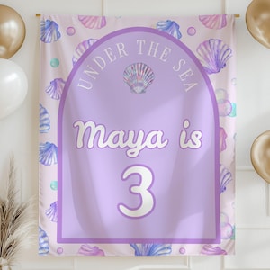 Unter dem Meer Geburtstagsbanner Meerjungfrau Geburtstag Party Dekor Mädchen Ozean Geburtstagsdekoration Strandparty Backdrop Seashell Party Schild