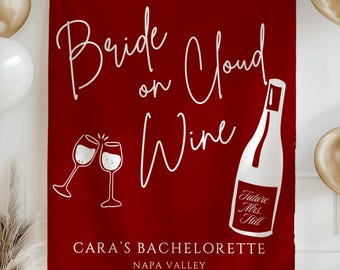 Banner de vino para novia en la nube, vino antes de los votos, decoración para despedida de soltera, banner de novia con temática de vino personalizada, nombre y colores personalizados