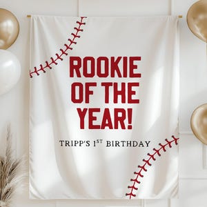 Rookie of the Year Birthday Banner First Birthday Sports Theme Party Decor 1st Birthday Sign Baseball Birthday Banner Custom Name Banner