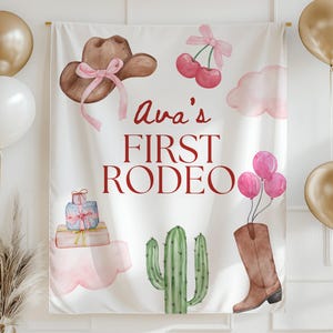 First Rodeo Birthday Banner Girl Western Birthday Decor Cowgirl 1st Birthday Sign Pink Rodeo Party Banner Custom Name High Chair Backdrop