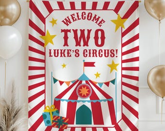 Bienvenida a DOS, pancarta de circo, decoración para fiesta de segundo cumpleaños con temática de circo, letrero de cumpleaños con temática de carnaval, pancarta de cumpleaños, fondo de fiesta con nombre personalizado.