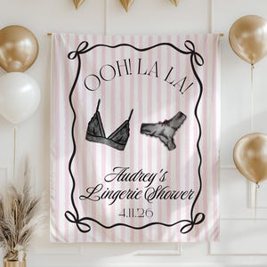 Banner de despedida de soltera con lencería, decoración para despedida de soltera, telón de fondo para fiesta de lencería, decoraciones para despedida de soltera, letrero para futura novia