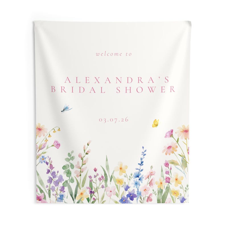 Custom Wedding Banner Wildflower Bridal Shower Decorations Bride in Bloom Boho Bridal Shower Backdrop Wedding Shower Banner Custom Sign 88" × 104"