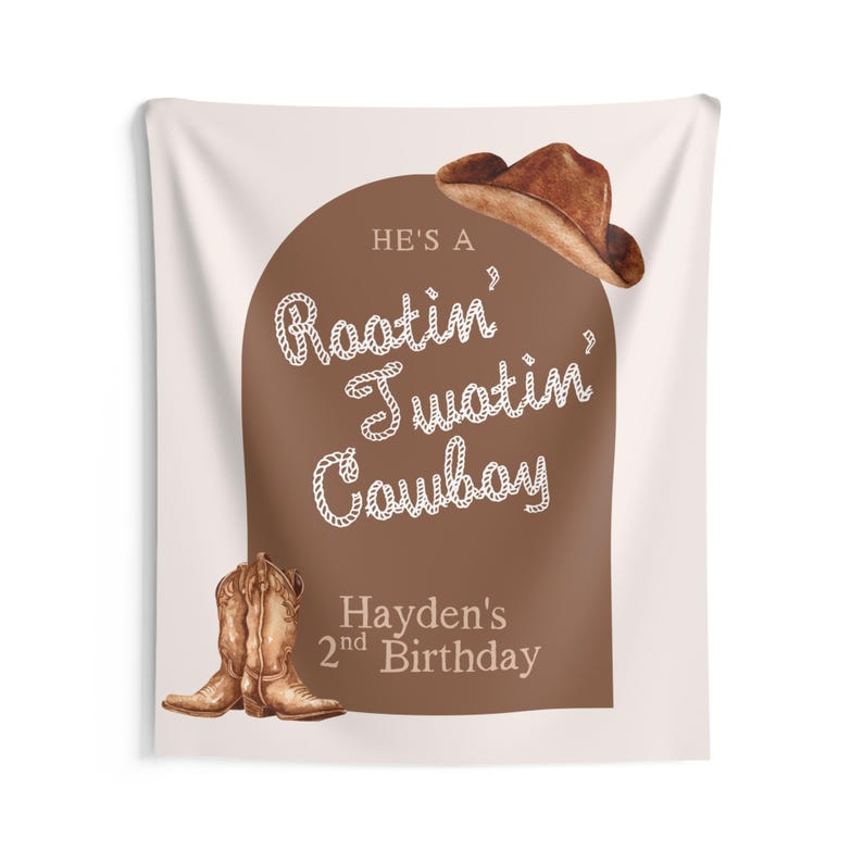 Rootin Twotin Cowboy Birthday Banner Two Year Old Boy Western Party Decor Cowboy Birthday Sign 2nd Birthday Banner Wild West Theme 50" × 60"