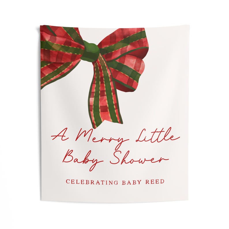 Merry Little Baby Shower Banner Custom Christmas Baby Shower Backdrop Holiday Baby Shower Decor Personalized Winter Baby Shower Sign image 6
