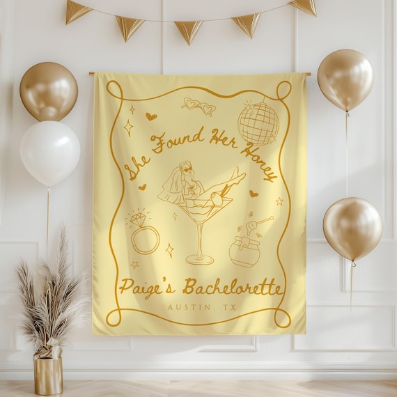 She Found Her Honey Custom Banner Yellow Theme Bachelorette Party Decorations Bride to Bee Banner Honey Bach Party Decor Fabric Party Sign