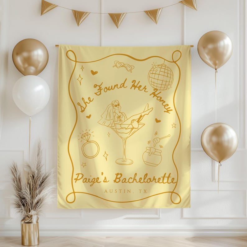 She Found Her Honey Custom Banner Yellow Theme Bachelorette Party Decorations Bride to Bee Banner Honey Bach Party Decor Fabric Party Sign
