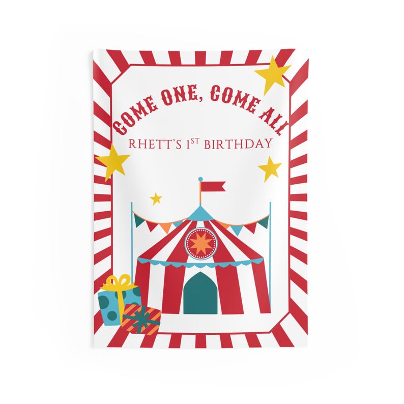 Come ONE Come All Birthday Banner Circus First Birthday Decor Carnival Party Sign Big Top 1st Birthday Banner Custom Name Party Backdrop image 4