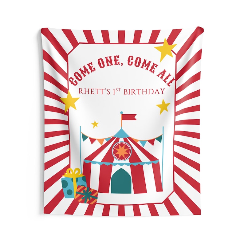 Come ONE Come All Birthday Banner Circus First Birthday Decor Carnival Party Sign Big Top 1st Birthday Banner Custom Name Party Backdrop image 3