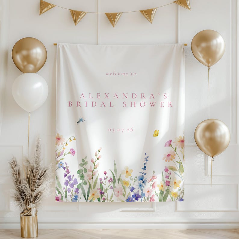 Baby in Bloom Banner Wildflower Baby Shower Decorations Custom Baby Name Banner Boho Baby Shower Backdrop Rustic Garden Party Sign