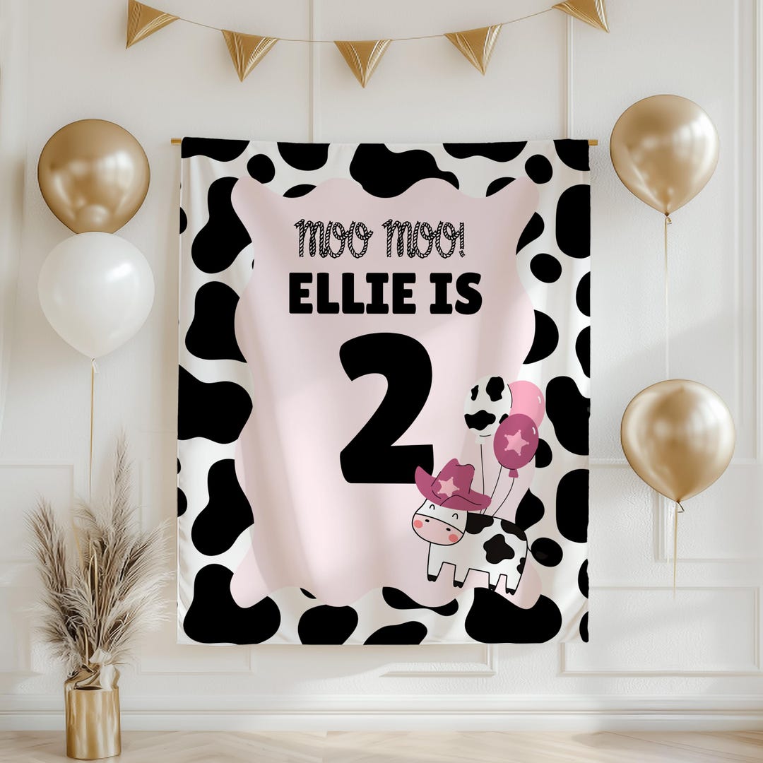Moo Moo Shes TWO Birthday Banner Farm Animal 2nd Birthday Party Decor ...
