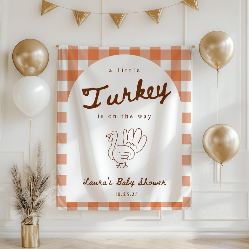 Fall Baby Shower Banner A Little Turkey Is on the Way Thanksgiving Baby Shower Decor Custom Baby Shower Sign Personalized Party Banner